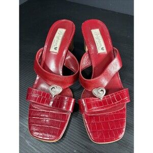 Brighton Trista Heeled Sandals 8.5 M Red Croc Slip In 2.5” Heel
